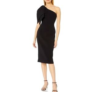 Dress the Population Black One Shoulder Tiffany Bow Bodycon Crepe Midi Dress XXS